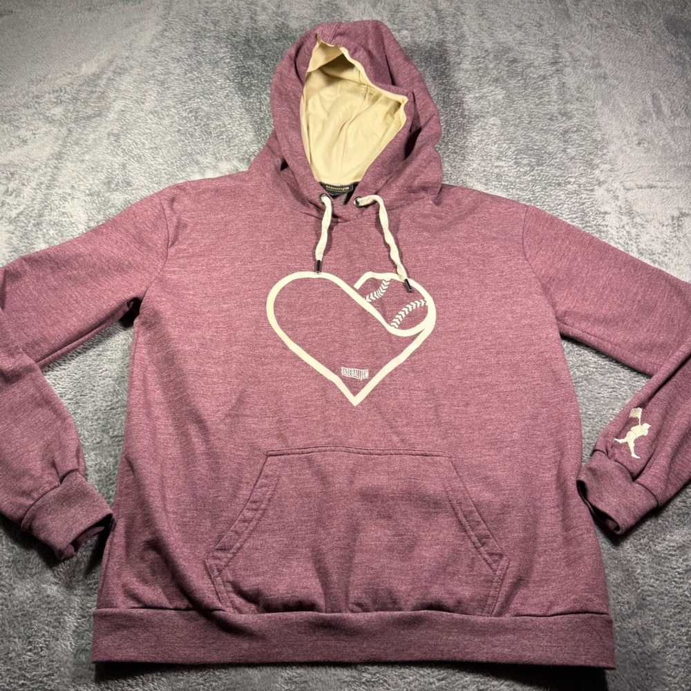 Baseballism Womens Heart Baseball Graphic Hoodie Heather Maroon Burgundy Medium